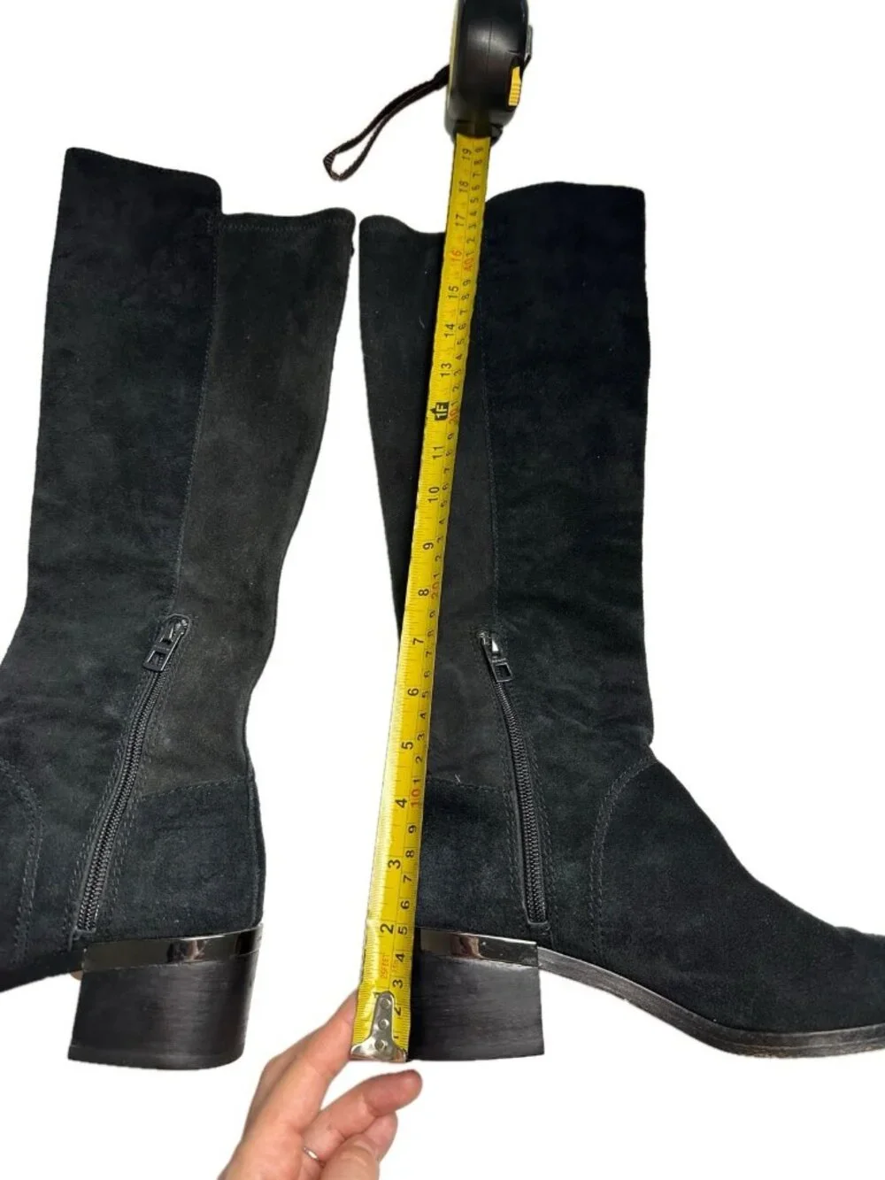 Coach Suede Ryder Tall Boots Logo Block Heel Black 6.5 B